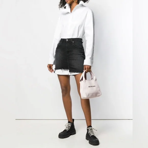 Balenciaga XS Navy Cabas Bag White Cream Black Logo Print Tote NWT - Picture 2 of 11